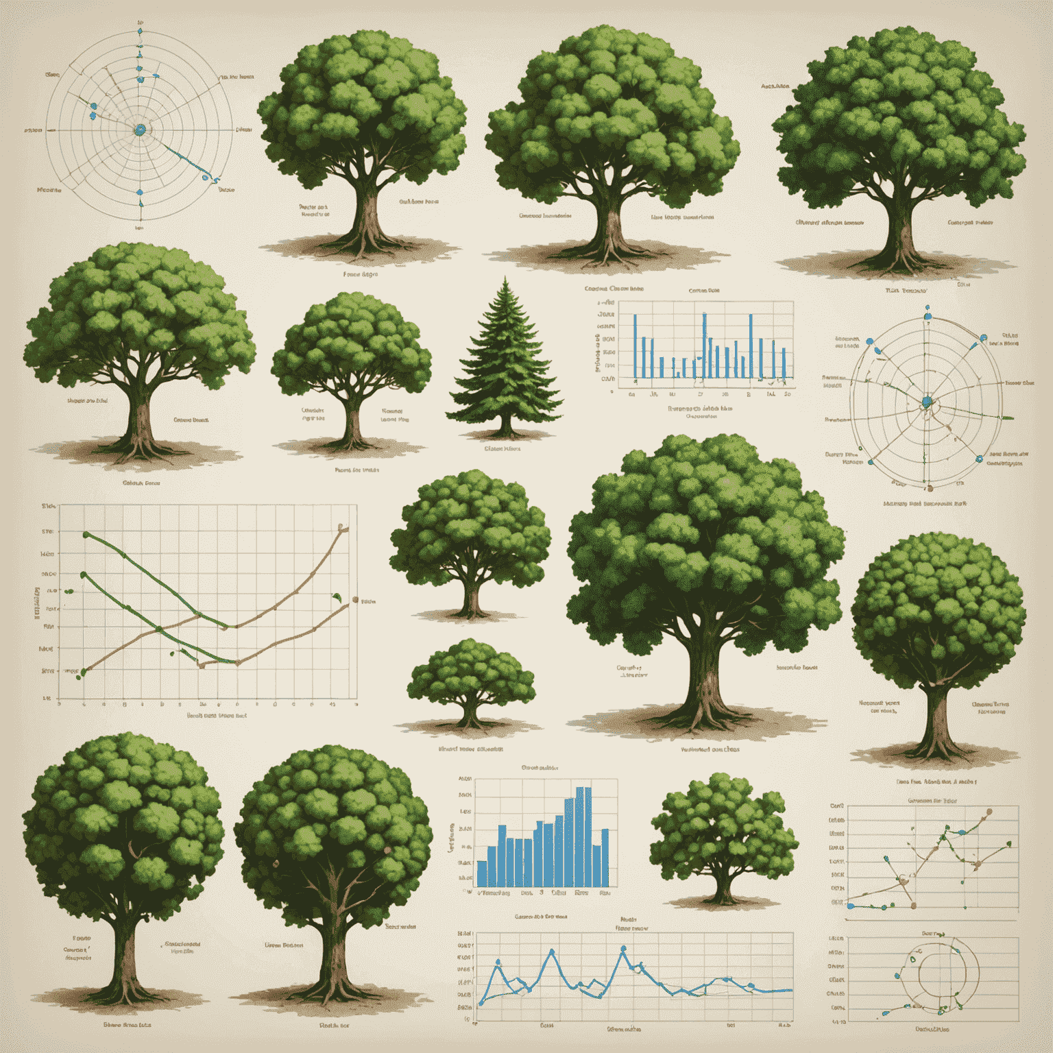 Visualización de diferentes estructuras de datos como árboles, grafos y arrays, junto con diagramas de flujo de algoritmos comunes